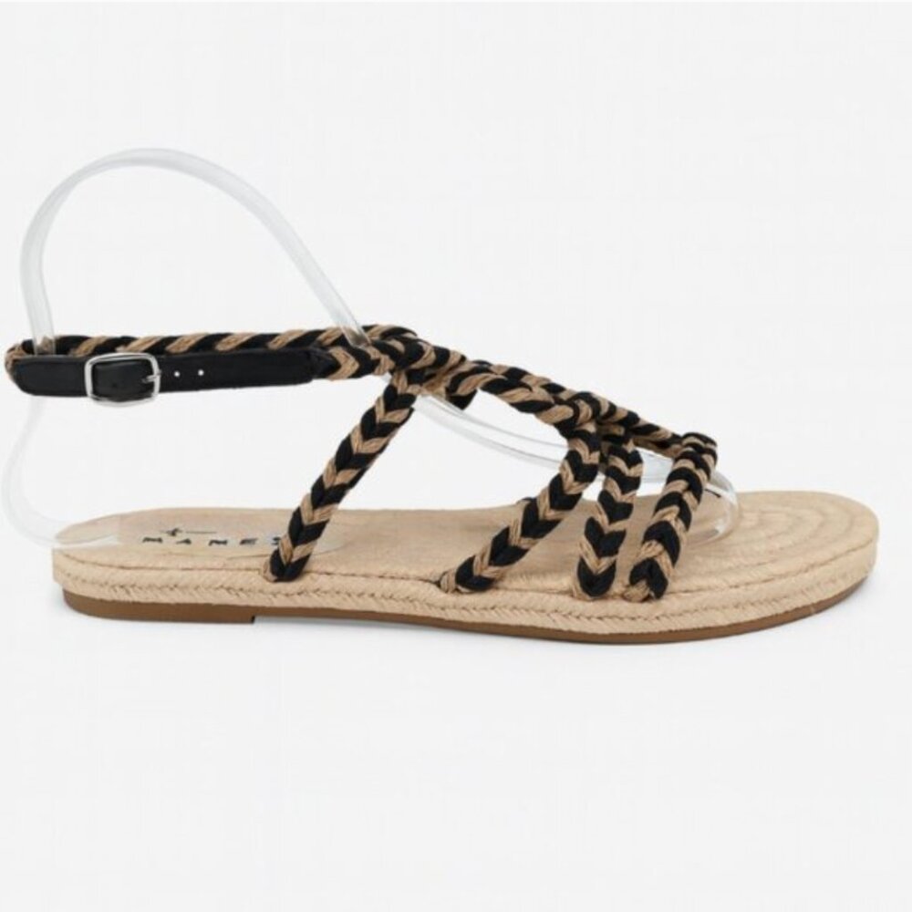 Manebí Jute Rope Sandals Natural Black Yucatán Strappy Espadrille Flat NWOB